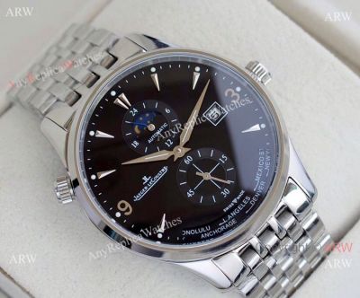 Jaeger-LeCoultre JLC Moonphase Man Stainless Steel Black Dial Watch 